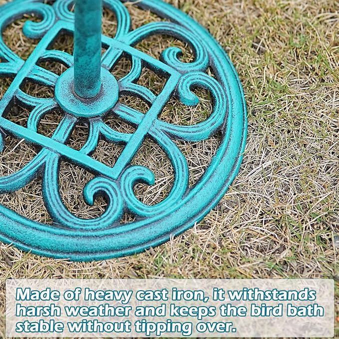 HOUYANG 35 "H Cast Iron Base Bird Bath for Outside, Metal Bird Feeding Bowl Tray, Metal Bird Bath Garden Patio Decor(Green)