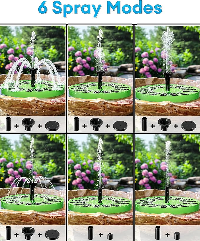 2.5W Solar Bird Bath Fountains– Upgraded Solar Pond Fountain with 6 Nozzles,Solar Fountain for Bird Bath, Pond, Garden Decor (Green)