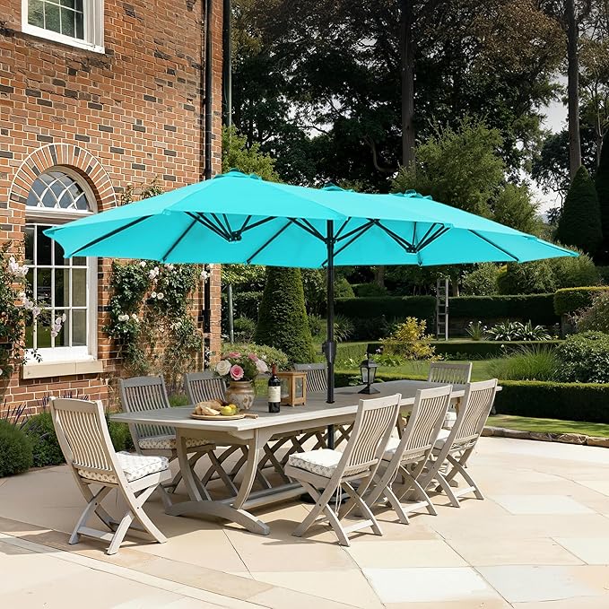 SUPERJARE 13FT Outdoor Umbrella for Patio, Double sided Pool Umbrellas with Fade Resistant Canopy, Large Table Umbrella for Deck, Market, Backyard - Light Blue(No Base)