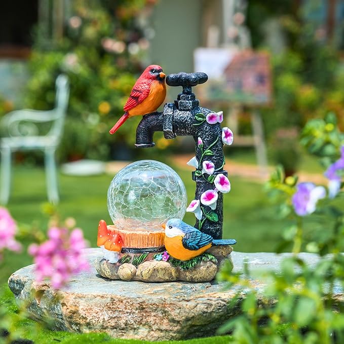TERESA'S COLLECTIONS Garden Decor for Outside Red Cardinal Bird Statues with Outdoor Solar Lights, Resin Garden Sculptures & Statues for Lawn Porch Yard Decor, Valentines Gifts for Women Mom,8.3"