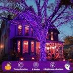 JMEXSUSS 400 LED Purple Christmas Lights Indoor Outdoor, 132 ft String Lights Plug in with Remote, 8 Modes Purple Christmas Tree Lights for Garden Patio Party Christmas Decoration