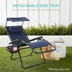 Best Choice Products Folding Zero Gravity Outdoor Recliner Patio Lounge Chair w/Adjustable Canopy Shade, Headrest, Side Accessory Tray, Textilene Mesh - Snow/Black