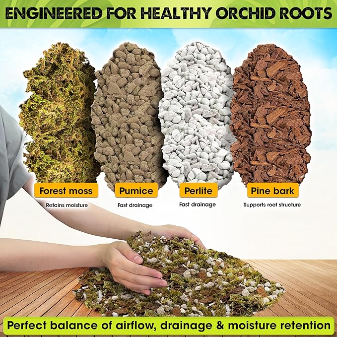 [Upgraded] DUSPRO Orchid Potting Mix for Repotting with Forest Moss, Pine Bark, Perlite & Pumice, Orchid Bark Potting Mix, Orchid Repotting Soil, Drainage Indoor Potting, Orchid Pot Not Included, 20QT