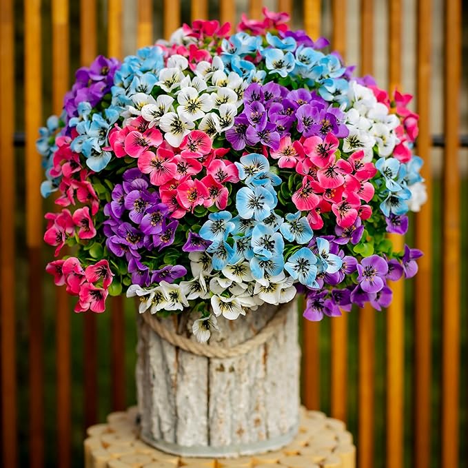 Artificial Flowers Outdoor Shrubs - 16 Bundles Fake Plants UV Resistant No Fade Faux Plastic Greenery Home Garden Porch Decoration Indoor (1, Multi 16-5)