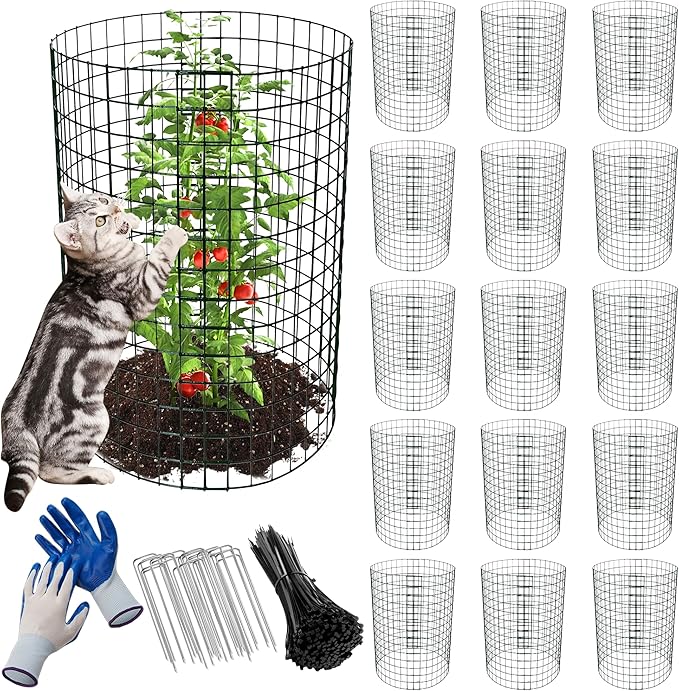 16 Pack Plant Protectors from Animals, 24"x 12" Wire Plant Protector, Wire Cages for Plants with Stakes and Cable Ties, Metal Plant Cages for Plants, Vegetables, Flowers