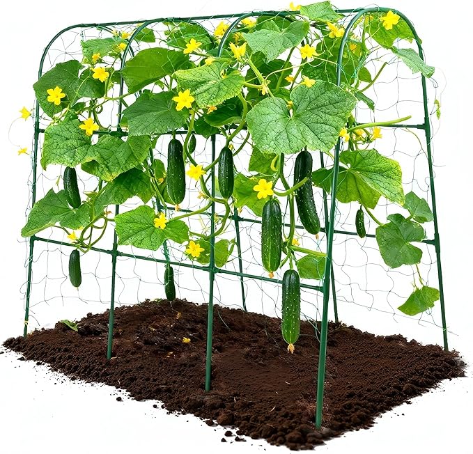 Cucumber Trellis for Raised Garden Bed, U-Shape Plant Support Metel Trellis for Climbing Plants Arch Trellis with Netting for Outdoor Cucumbers,Tomatoes,Vine Climbing Plant(47.2''X32''x47.2''(LxWxH))