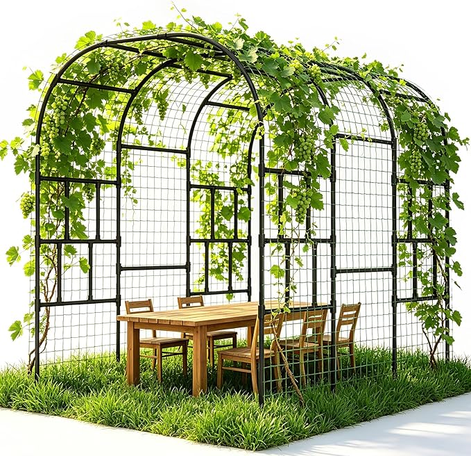 DoCred Garden Arch Trellis, 87in H x 118in L Large Garden Arbor Trellis for Climbing Plants Outdoor Plant Support for Cucumber Grape Vine,Tall Metal Gardens Archway for Lawn Party Ceremony