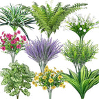 Roberly 20 Pcs Artificial Plants Outdoor, Fake Plants UV Resistant Greenery Stems Plastic Leaves Faux Flowers Bushes for Spring Summer Table Patio Front Porch Garden Indoor Outdoor Home Decor