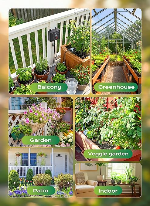 Solar Drip Irrigation System with USB Charging, 49FT Indoor Outdoor Plant Watering Devices for 15 Potted Plants, Automatic Watering System IP44 Waterproof 2200mAh for Garden Farm Greenhouse(Black)
