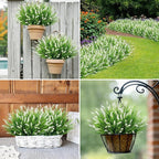 Bassion Artificial Flowers for Outdoors, 24 Bundles Fake Lavender Flowers UV Resistant White Plastic Plants Faux Monkey Grass for Home Porch Garden Window Box Indoor Outdoor Decorations