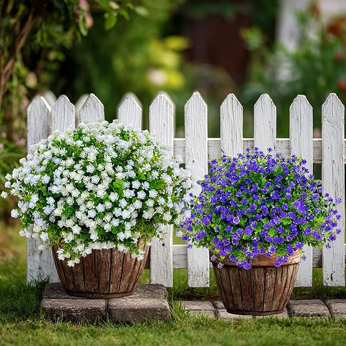 Artificial Flowers for Outdoors Fake Plants - 12 Bundles Faux Outside Greenery Boxwood No Fade Plastic Shrubs Fall Decor Farmhouse Home Garden (White)