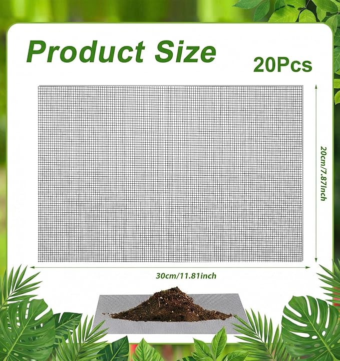 20Pcs Mesh for Plants, Black Garden Netting for Plants to Prevent Soil Leakage (11.8 x 7.8 in / 30 x 20 cm)
