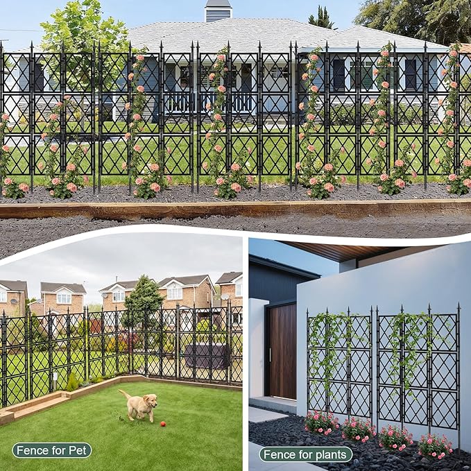 5.25FT Garden Trellis Support Fence,Metal Wall Lattice Climbing Frame for Climbing Plants Outdoor, Black Iron Pipe Fence for Potted Plants Indoor for Ivy Vines Vegetable Flower, Patio, Lawn, Yard