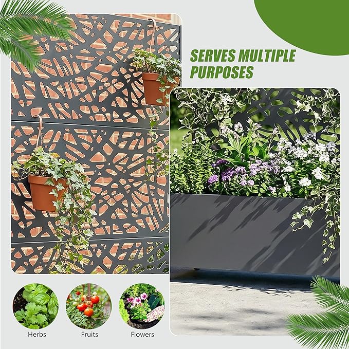 Casaphoria Metal Raised Garden Bed with Trellis and Wheels, 72"x47"x16" Planter Box for Climbing Plants, Vegetables & Vines, Features Drainage Holes and Privacy Screen, Drakgrey-Net