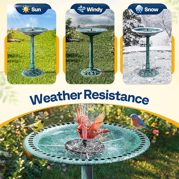 VIVOHOME Bird Bath with Solar Fountain for Outside, Polyresin Pedestal Bird Baths with Solar Powered Pump for Outdoor, Garden, Weather-Resistant Birdbaths with 20" Bowl, Green