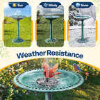 VIVOHOME Bird Bath with Solar Fountain for Outside, Polyresin Pedestal Bird Baths with Solar Powered Pump for Outdoor, Garden, Weather-Resistant Birdbaths with 20" Bowl, Green