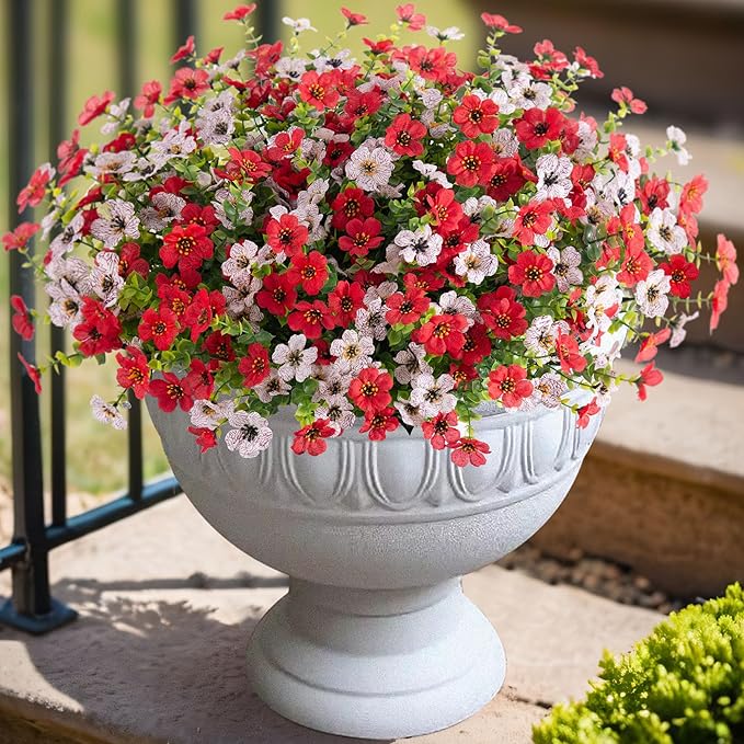 INXUGAO Artificial Fake Flowers Plants for Outdoor Spring Summer Decor, 12 Bundles Faux Silk Flowers for Outdoor Outside Planter Colorful Daisy UV Resistant Look Real for Front Door Porch Patio Yard