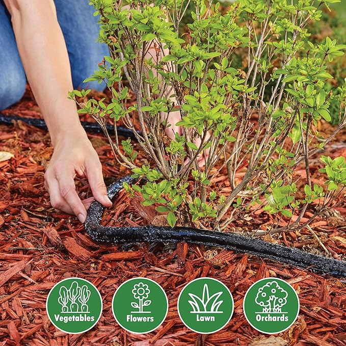 Gilmour 25' Black Flat Weeper Soaker Hose for Garden Beds, Drip Irrigation Outdoor Hose, Flexible Garden Hose for Vegetable Gardens, Flower Beds, Lawns, and Orchards