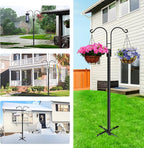 XDW-GIFTS Double Shepherds Hooks for Outdoor, 2-Pack Heavy Duty Garden Pole for Hanging Bird Feeder, Plant Baskets, Solar Light Lanterns, Garden Plant Hanger Stands with 5 Base Prongs