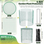 Hiboom 4 Pack Garden Plant Protectors from Animals with Stakes, Metal Mesh and Detachable Covers Wire Plant Cage for Keeping Bunny Animals Out, Chicken Wire Cover Garden Protect (16 * 13 in)