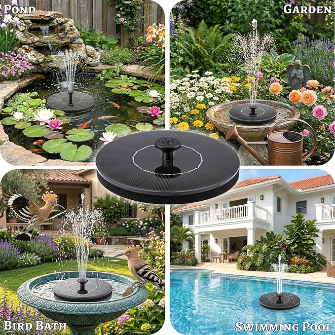Yeomi Solar Fountain, Floating Solar Water Pump for Bird Bath, Outdoor Water Fountain No Battery or Electricity Needed, Easy to Use for Garden, Pond, Patio
