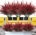 12 Bundles Fake Outdoor Flowers UV Resistant Plants Artificial Lavender Faux Plastic Shrubs Window Box Garden Porch Home Decor (Bright Red)