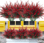 12 Bundles Fake Outdoor Flowers UV Resistant Plants Artificial Lavender Faux Plastic Shrubs Window Box Garden Porch Home Decor (Bright Red)