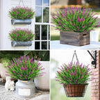 Bassion Artificial Flowers for Outdoors, 24 Bundles Fake Lavender Flowers UV Resistant Fuchsia Plastic Plants Faux Monkey Grass for Home Porch Garden Window Box Indoor Outdoor Decorations