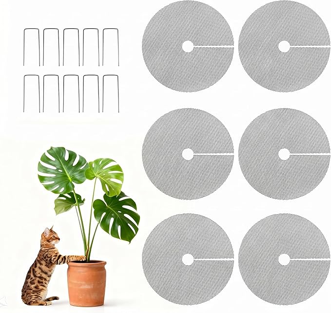 Livious 6 Pcs Plant Pot Grids Protectors from Cats,Squirrels Digging and Animals,11.8 Inch Cuttable Plant Pot Soil Covers for Outdoor Indoor,Adapts to Different Pot Sizes