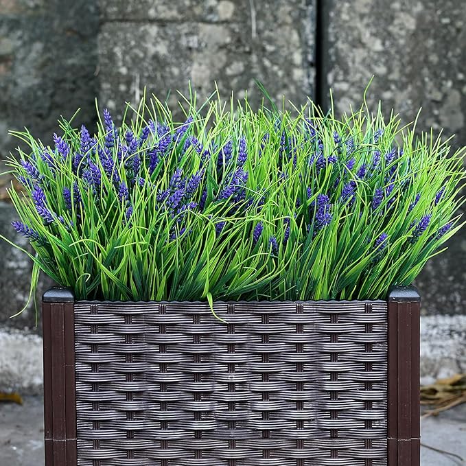 Potted Artificial Plants for Outdoor - 2 Sets Pre-Made Faux Lavender Grass in Pots Large UV Resistant Look Real for Gardens Yards Patios Paths Home Outdoor Decor