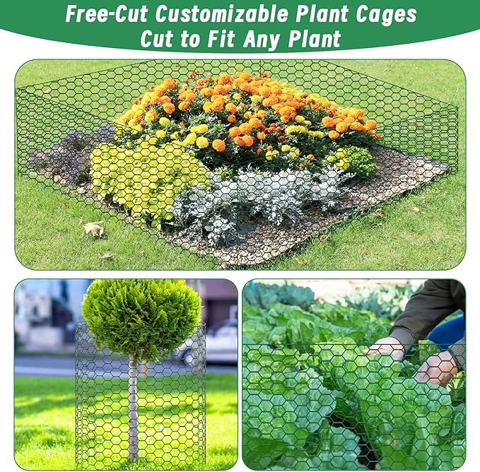 Convivium Plant Protectors from Animals, 0.8mm Free-Cut Green Chicken Wire Mesh, PVC Coated Tree Trunk Guard & Garden Fence for Outdoor Plants with Zip Ties, Stakes, Pliers, Gloves（16.7 Ft*24In）