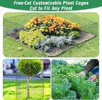 Plant Protectors from Animals, 16.4 x 16In Green PVC Coated Galvanized Chicken Wire Mesh Roll, 0.8mm Free-Cut Plant Cage with Ties, Stakes, Gloves, Pliers & Floral Wire (33Ft*20In)