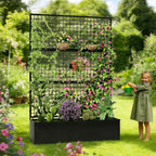 Privacy Planters for Patio – Metal Raised Garden Bed with Trellis and Privacy Screen, 71"×47.2"×16" Planter Box with Drainage Holes for Climbing Plants, Vegetables, and Vines, Outdoor Backyard Black