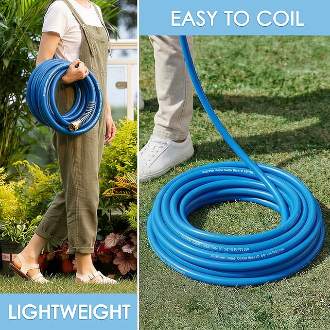 5/8 IN. × 25FT. Heavy Duty Rubber Garden Hose, High Flow 5/8" I.D. Brass Fitting No Memory Durable Heavy Duty Water Hose for Watering, Irrigation, Water Transfer Pump