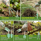 Gardening Tools 9-Piece Heavy Duty Gardening Hand Tools Set (Green), Stainless Steels and Reinforced Garden Supplies Kit, Durable Garden Tools Organizer Handbag, Ideal Garden Gifts for Women