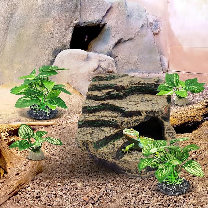 GOZILLA Silk Fish Tank Plants,Reptile Artificial Plant,Reptile Plants for Terrarium,Aquarium Decorations Accessories Set,Resin Pedestal Silk Aquarium Plant for Fish Tank.(4PCS/B-Set)