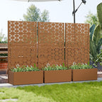 Casaphoria Metal Raised Garden Bed with Trellis, 59"x30"x12" Planter Box for Climbing Plants, Vegetables & Vines, Features Drainage Holes and Privacy Screen, Brown-Brick