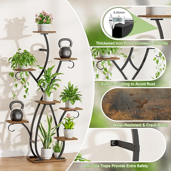 EVAWOO Plant Stand Indoor with Grow Lights - 58" Tall Plant Shelf Indoor, 8 Tiered Corner Lighted Plant Stand for Indoor Multiple Plants, Metal Flower Stands Display Rack for House, Patio, Black