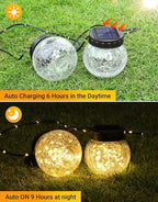PARTPHONER Solar Lights Outdoor Waterproof 12-Pack, Solar Powered Hanging Lantern Cracked Glass Hanging Globes for Yard Decor Christmas Decoration, Shepherd Hook, Garden Tree Ornaments, Warm White
