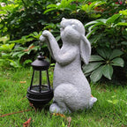Rabbit Solar Garden Outdoor Statues,Resin Rabbit Figurine Decorations with Solar Lights Lantern, Outdoor Resin Bunny Decor for Lawn,Yard, Unique Housewarming Gift for Garden Home