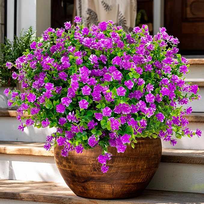Artificial Flowers Outdoor Fake Plants - 12 Bundles UV Resistant No Fade Faux Plastic Greenery Home Garden Porch Patio Decoration (Mgenta)
