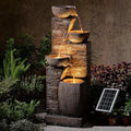 38.2" Tall Solar Powered Water Fountain for Outdoor,4 Tiers Modern Cascading Bowls and Stacked Stones Solar Fountains with LED Lights for Garden, Patio, Deck, Backyard and Home Art Decor