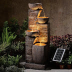 38.2" Tall Solar Powered Water Fountain for Outdoor,4 Tiers Modern Cascading Bowls and Stacked Stones Solar Fountains with LED Lights for Garden, Patio, Deck, Backyard and Home Art Decor