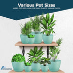 Planter Pots with Drainage Holes - Lightweight, Durable, and Space-Saving Pots for Indoor and Outdoor - Versatile Functionality, Simple Modern Design, Set of 20 Plastic Planter Pots - Aqua