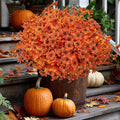 AXYLEX Artificial Fall Flowers Outdoor Fake Mums - 16 Bundles Fake Plants UV Resistant No Fade Faux Plastic Greenery Garden Porch Patio Fall Home Decor (Orangeyellow)