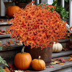AXYLEX Artificial Fall Flowers Outdoor Fake Mums - 16 Bundles Fake Plants UV Resistant No Fade Faux Plastic Greenery Garden Porch Patio Fall Home Decor (Orangeyellow)