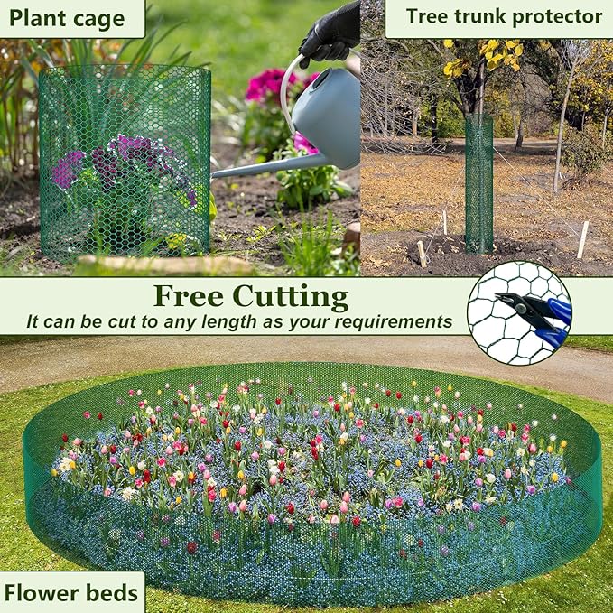 53Ft x16In Plant Protectors from Animals, Heavy-Gauge Plant Cages for Outdoor Plants with Pliers,Stakes, Rabbit Plant Cage, Wire Plant Protector(26.5Ft x 16In,2 Packs)