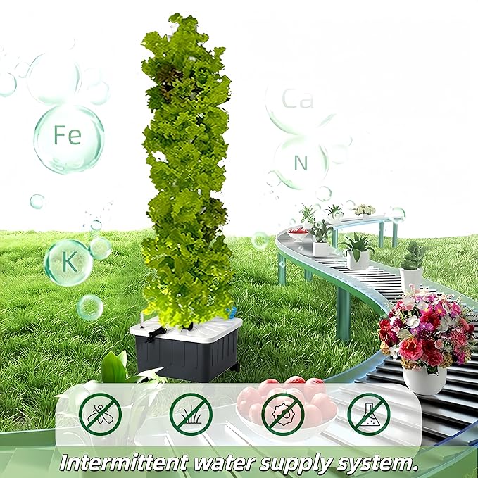 Vertical Hydroponics Growing System,Aeroponic Grow Tower for Herbs, Fruits and Vegetables 14 Layer 70 Plants Sites with Movable Water Tank Hydrating Pump, Timer, Adapter