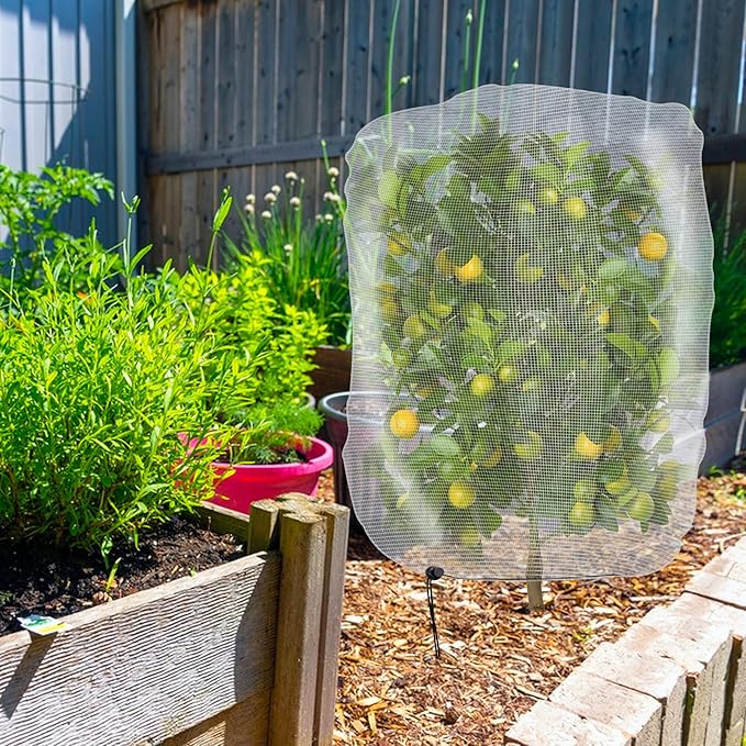 6 Pcs Insect Bird Barrier Tree Net with Drawstring, 3.9 x 3.2 Ft Garden Bird Netting Plant Cover, Fruit Tree Netting for Protect Plants Fruits Flowers from Insect Bird Eating