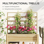 Outsunny Wooden Raised Garden Bed with Trellis, Elevated Planter Box with Storage Shelf, Drainage Holes and Liner, Outdoor Flower Box for Vegetables, Flowers, Herbs